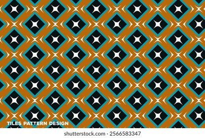 Premium Tiles Pattern Design with Vector. Cyan and Orange Color Tiles Pattern Design.