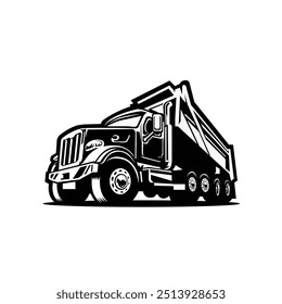 Premium Tipper Truck Silhouette Vector. Dump Truck Monochrome Vector Isolated. Best  for Trucking and Freight Related Industry