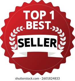 Premium Top 1 Best seller badge logo icon design. Best seller sticker label. 100% Satisfaction Guaranteed. Vector Illustration. Top 1 Best seller badge icon. suitable for icon, logo, sticker, seal 