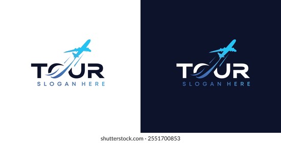 Premium Tour and Travel logo design vector. Travel Word Mark logo template. Aeroplane, Airplane, Flight, Aircraft, tour editable logo design.