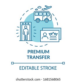 Premium transfer concept icon. Airline passenger luxury transport idea thin line illustration. Airport shuttle bus, VIP service benefit. Vector isolated outline RGB color drawing. Editable stroke