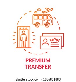 Premium transfer concept icon. Airline passenger luxury transport idea thin line illustration. Airport shuttle bus, VIP service benefit. Vector isolated outline RGB color drawing