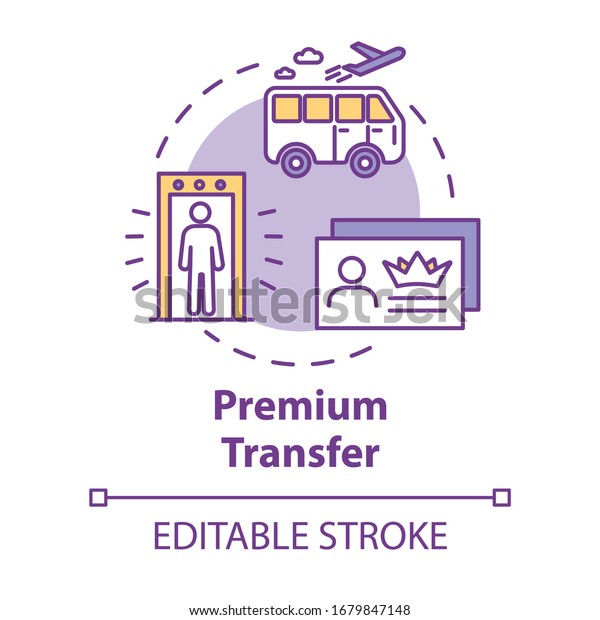 Premium transfer concept icon. Airline passenger\
luxury transport idea thin line illustration. Airport shuttle bus,\
VIP service. Vector isolated outline RGB color drawing. Editable\
stroke