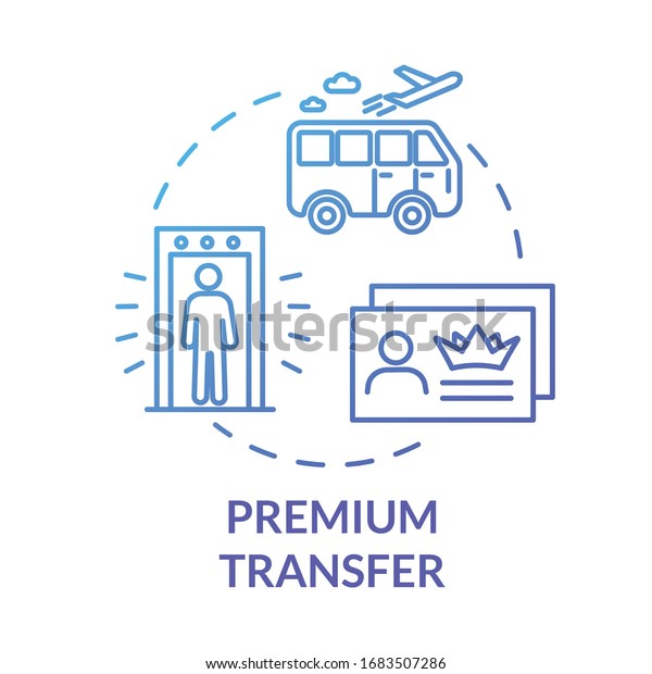 Premium transfer\
concept icon. Airline passenger luxury transport idea thin line\
illustration. Airport shuttle bus, VIP service. Vector isolated\
outline RGB color\
drawing