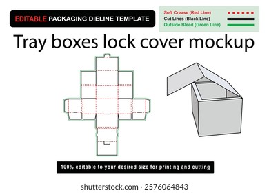 Premium tray boxes lock cover mockup dieline for innovative packaging solutions, box dieline, packaging mockup, box design, template design, dieline template, box mockup, cosmetic box