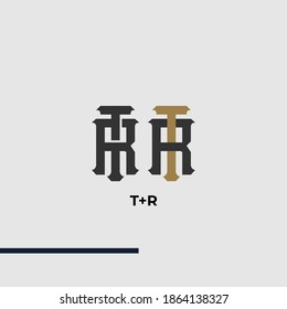 Premium TR,RT,T,R initial letter monogram vintage style with gold and black color on grey background