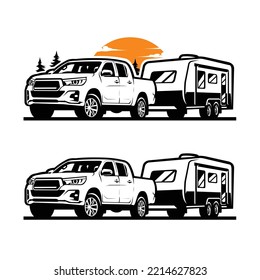 Premium Truck tow caravan vector illustration