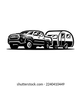 Premium Truck Tow Trailler Caravan Silhouette Monochrome Vector Isolated