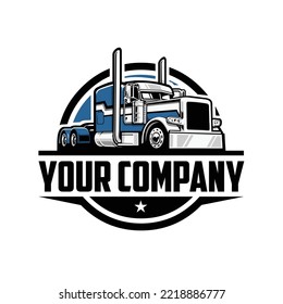 Premium Trucking Company 18 Wheeler Semi Truck Circle Emblem Logo