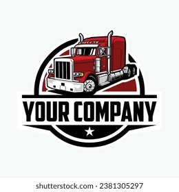 Premium trucking company ready made logo. 18 wheeler semi truck logo vector. Best for trucking and freight related industry