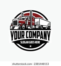 Premium Trucking Company Ready Made Circle Emblem Badge Logo. 18 Wheeler Semi Truck Vector Logo. Best for Trucking and Freight related Industry