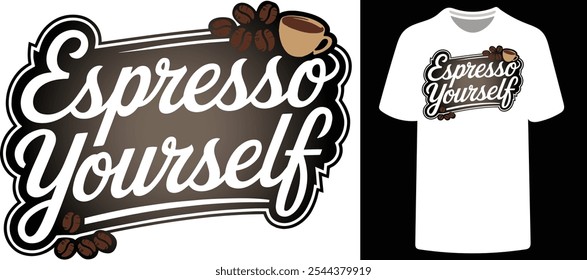 Premium men’s T-shirt featuring 'Espresso Yourself' an eye-catching illustration design that perfectly combines class and style. (Version: 04)