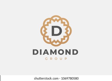 Premium universal monogram letter D initials logo. Abstract elegant flower logo icon vector design. Universal creative premium symbol. Luxury abc jewel logotype.