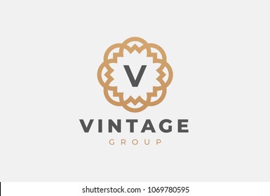 Premium universal monogram letter V initials logo. Abstract elegant flower logo icon vector design. Universal creative premium symbol. Luxury abc jewel logotype.
