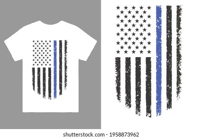 PREMIUM USA FLAG BLUE LIVES MATTER POLICE T-SHIRT VECTOR DESIGN RING SPUN