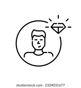 Premium user icon. Young man with short hair avatar. Shining diamond badge. Pixel perfect icon