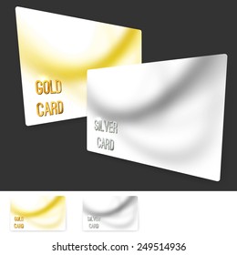 Premium user member card template collection - vip golden and silver plastic cards. Vector illustration