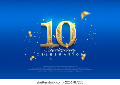 Premium vector 10th anniversary celebration background with fancy numeral glitter. Premium vector background for greeting and celebration.