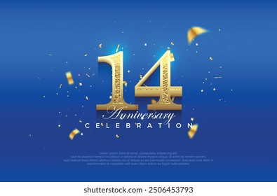 Premium vector 14th anniversary celebration background with fancy numeral glitter. Premium vector background for greeting and celebration.