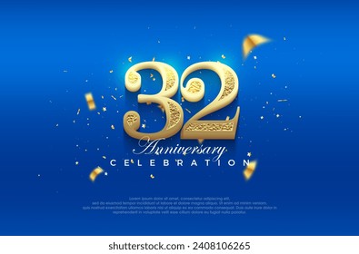 Fondo de celebración de 32º aniversario del vector premium con brillo numérico elegante. Fondo vectorial premium para saludos y celebraciones.