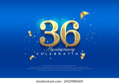 Premium vector 36th anniversary celebration background with fancy numeral glitter. Premium vector background for greeting and celebration.