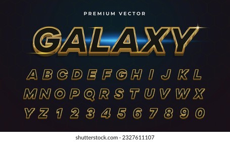 Vector Premium, efecto de texto del número de alfabeto dorado 3D. Estilo de fuente creativo de galaxia espacial