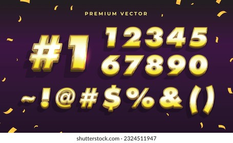Premium Vector, 3D shiny number gold text effect. Fancy bold golden award font style