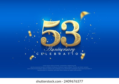 Fondo de celebración del 53 aniversario del vector premium con brillo numérico elegante. Fondo vectorial premium para saludos y celebraciones.