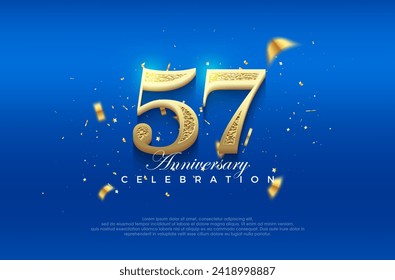 Premium vector 57th anniversary celebration background with fancy numeral glitter. Premium vector background for greeting and celebration.