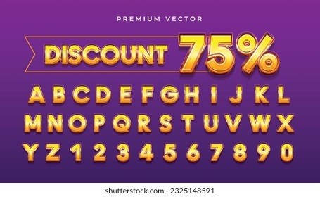 Premium Vector Alphabet, Schriftart mit gelbem Golden Promotion
