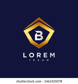Premium Vector B Logo. Beautiful Logotype design for luxury company branding. Elegant identity design in blue and gold.
