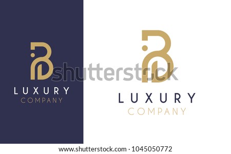 Premium Vector B Logo in two color variations. Beautiful Logotype design for luxury company branding. Elegant identity design in blue and gold. 