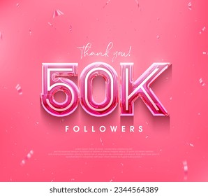 Premium vector background for achievement celebration design.50k followers design for a thank you. in a soft pink color.