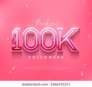 Premium vector background for achievement celebration design.100k followers design for a thank you. in a soft pink color.