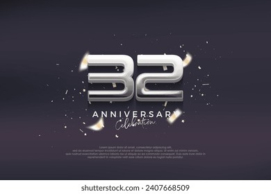 Fondo vectorial premium para saludos y celebraciones.Diseño moderno y elegante de celebración por el 32º aniversario. con números de plata modernos.