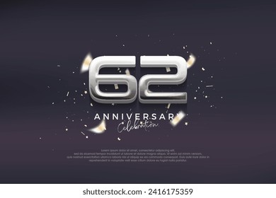 Premium vector background for greeting and celebration.Modern and elegant 62nd anniversary celebration design. with modern silver numbers.