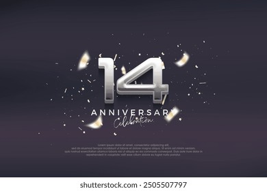 Premium vector background for greeting and celebration.Modern and elegant 14th anniversary celebration design. with modern silver numbers.