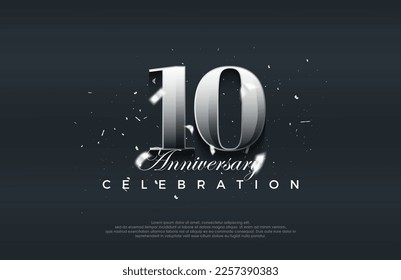 Premium vector background for greeting and celebration.Silver metallic shiny 10th anniversary celebration vector design.