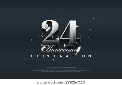 Premium vector background for greeting and celebration.Silver metallic shiny 24th anniversary celebration vector design.