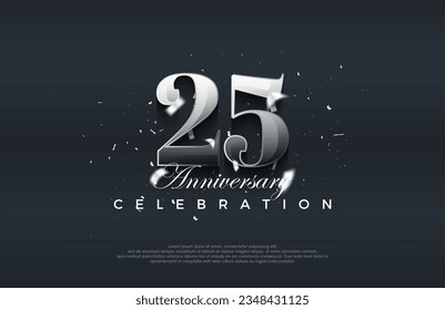 Premium vector background for greeting and celebration.Silver metallic shiny 25th anniversary celebration vector design.