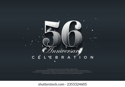 Premium vector background for greeting and celebration.Silver metallic shiny 56th anniversary celebration vector design.