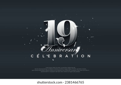 Premium vector background for greeting and celebration.Silver metallic shiny 19th anniversary celebration vector design.
