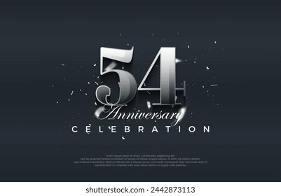 Fondo de vector premium para el saludo y la celebración. Diseño de vector de celebración de 54 aniversario brillante metálico plateado.