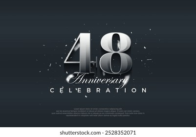 Fondo de Vector de Premium para saludo y celebración. Diseño de Vector de celebración de 48 aniversario brillante metálico plateado.