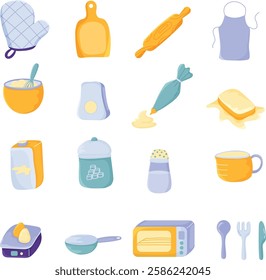 Premium vector baking tools collection in pastel colour