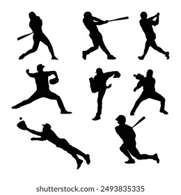 Premium Vector Siluetas negras de jugadores de béisbol