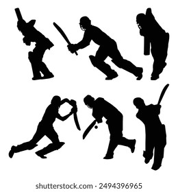 Premium Vector Black silhouettes of Cricket Batsman players shapes