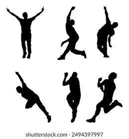 Premium Vector Black silhouettes of Cricket Bowler players shapes