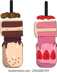 premium vector boba drink and strawberry drink milk cute vector