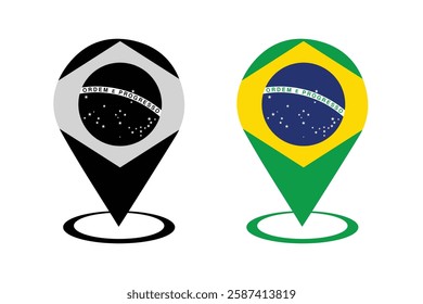 Premium Vector Brazil Location Map icon, Brazil flag icon. Brasília GPS marker.